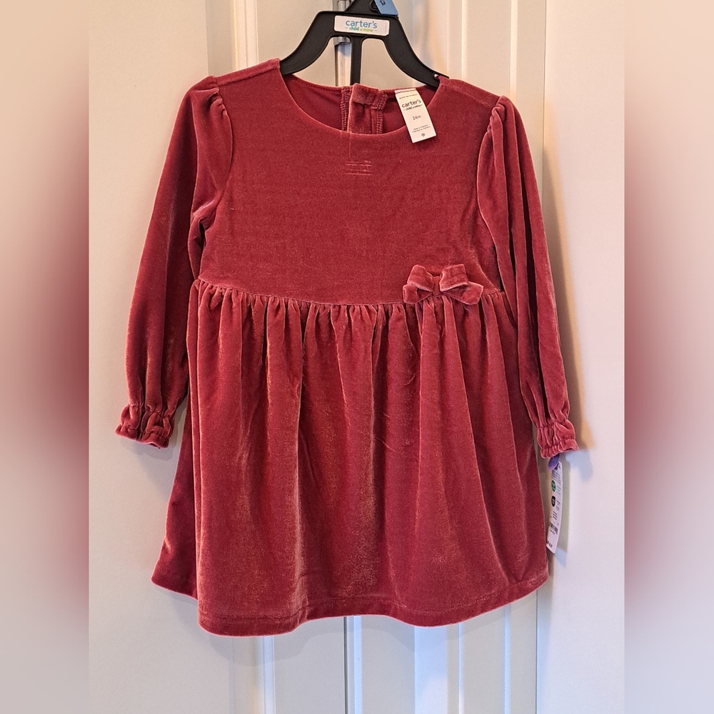 Brand New Baby Girls' Carters Velour Long Sleeve Dress - Red